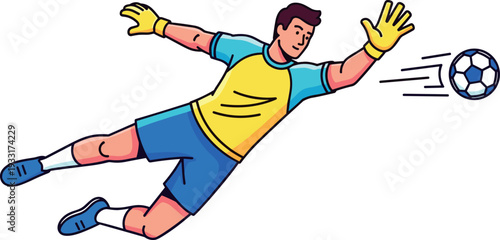 A goalkeeper in a yellow jersey making a save during a soccer match on transparent background