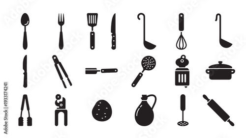 Set of 20 kitchen utensil icons vector