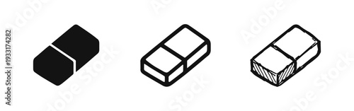 Rubber Eraser Icons Set. Office and School Stationery Vector Collection.