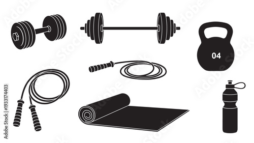 Set of 7 gym icons vector