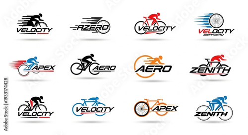 Collection of bicycle logos showcasing speed and motion, perfect for cycling brands.