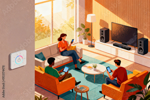 Wallpaper Mural Conceptual Art of Freelancers and Students Working Remotely at a Sunny Beachfront Torontodigital.ca