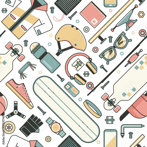 Skateboard Lifestyle Pattern with Riding Icons
