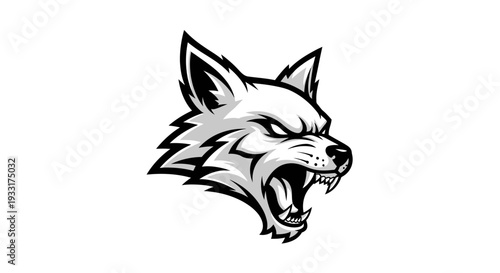 Aggressive wolf head illustration in black and white against a clean background