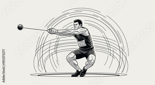 Athlete in action throwing a hammer vector illustration with motion lines