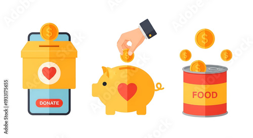 Online donation concept with smartphone piggy bank and food container
