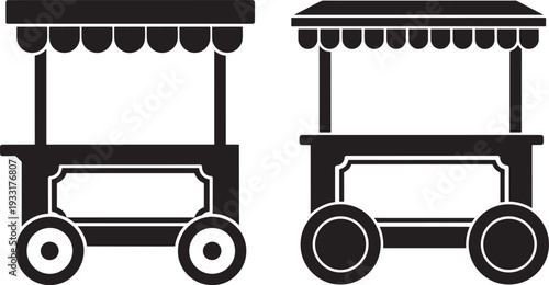 Two silhouette market stalls different designs black and white