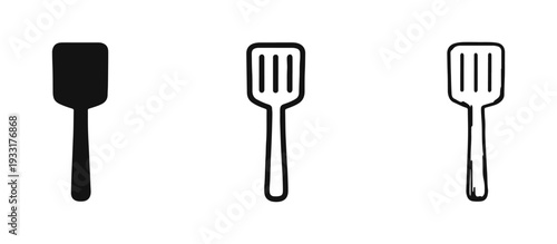 Solid Spatula Icon Set: Kitchen Utensil in Glyph, Outline, and Hand-Drawn Styles for Cooking and Baking