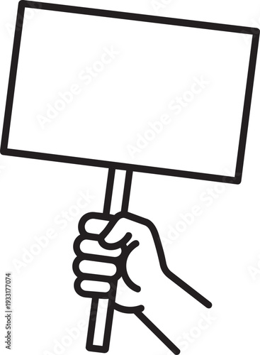 Human hand holding a blank placard outline icon representing political protestation activist claim and strike