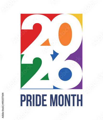 LGBT Pride Month in June. 2026. Lesbian Gay Bisexual Transgender. Celebrated annual. LGBT flag. Rainbow love concept. Human rights and tolerance. Poster, banner and background. Vector illustration