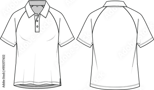 Women polo shirt vector template, front and back view short sleeve collared t shirt technical fashion flat sketch illustration