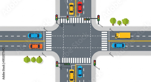 Road Intersection with Traffic and Crosswalks.