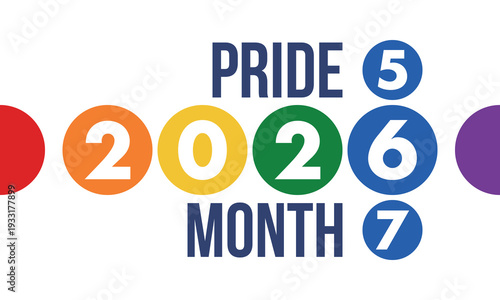 LGBT Pride Month in June. 2026. Lesbian Gay Bisexual Transgender. Celebrated annual. LGBT flag. Rainbow love concept. Human rights and tolerance. Poster, banner and background. Vector illustration