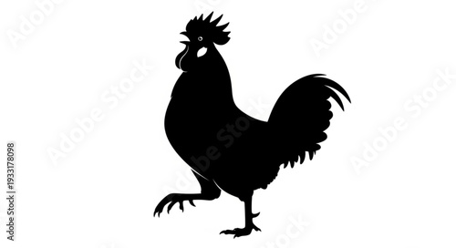 Rooster Silhouette Standing Proudly Alone.