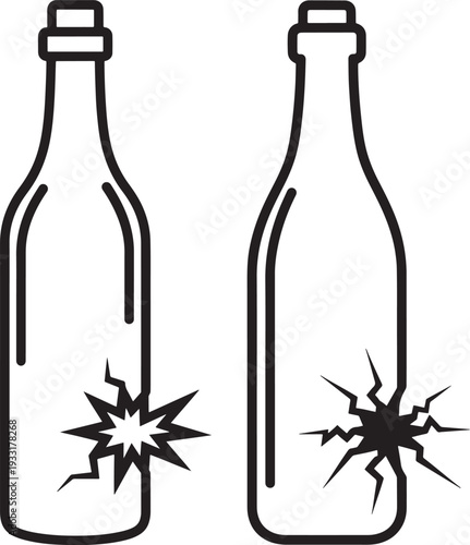 Bottle silhouette with crack illustration isolated on white background
