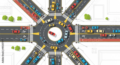 Roundabout with Cars and Trucks.