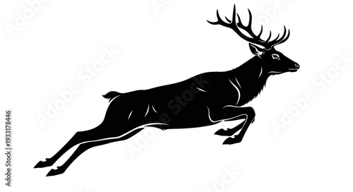 Running Deer Silhouette with Antlers.