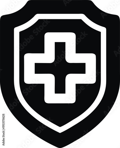 Medical shield icon with cross symbol representing health protection insurance safety security and healthcare services vector illustration