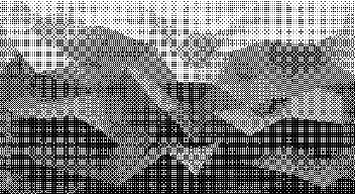 A minimalist vector graphic illustration of a mountain range in a flat design style dither
