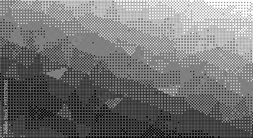 A modern black and white halftone dot pattern vector graphic design with a gradient effect dither