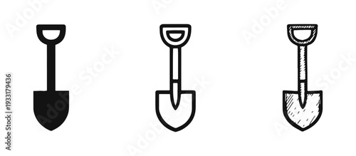 Utility Shovel Icon Set. Scooping and Digging Tool for Construction and Gardening Tasks.