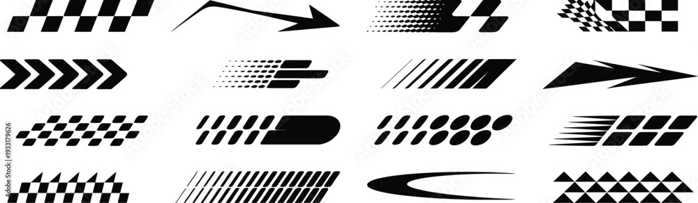 Fototapeta premium racing checkered flag and speed lines car decal vector set