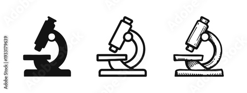 Microscope Icon Set. Scientific Laboratory Equipment for Research, Biology, and Education.