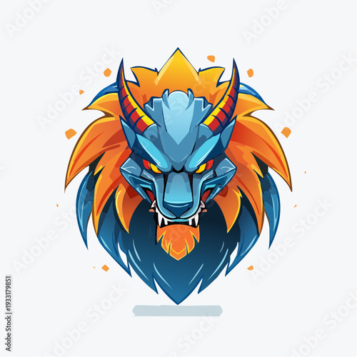 3D esports vector logo of feathered Yutyrannus, glowing flame-like feathers
