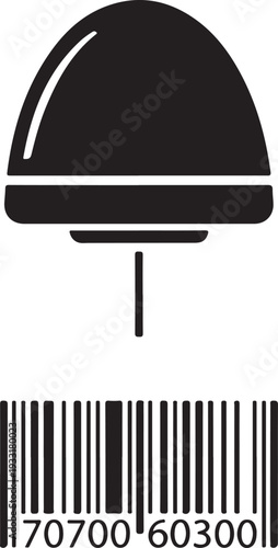 Simple illustration of a cloche serving dish with barcode isolated on transparent background