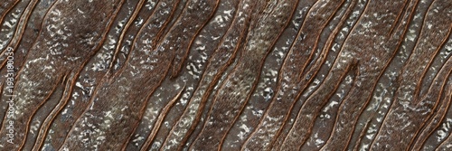 Seamless texture of weathered metal with a striped zebra like pattern and rough corroded surface. 3d illustration