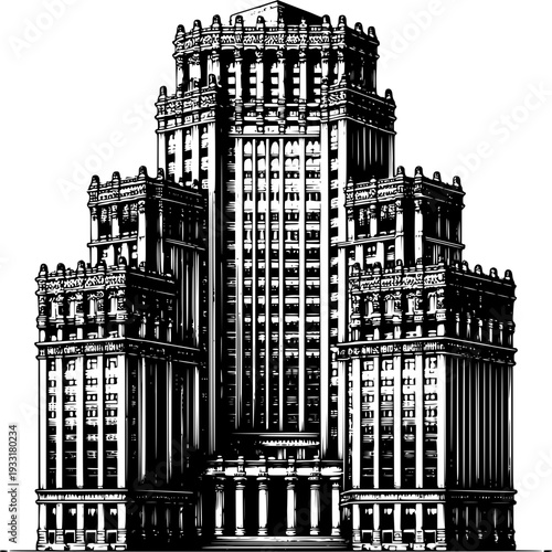 Magnificent Building Facade: A stately illustration captures the grandeur of a classical building facade, showcasing intricate architectural details and symmetrical design.