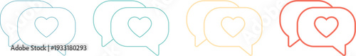 Colorful chat bubble with heart line icons representing love messaging, social media communication, dating apps, customer support, online conversation and digital interaction concept