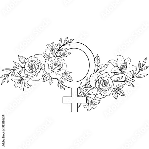 Elegant Venus symbol with roses and lilies flowers