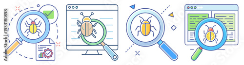 Debugging tools and coding process vector icon pack flat design illustration scalable graphic