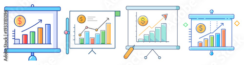 Business growth and financial success chart icons vector illustration pack flat design scalable graphic