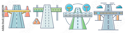 Highway infrastructure and transportation vector icon pack flat design illustration scalable graphic