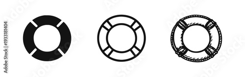Lifebuoy (Life Saver) Icon Set - Solid, Outline, and Hand-Drawn Maritime Safety Elements