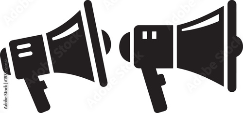 Classic Megaphones for Public Announcement, Marketing, Protest, and Important Communication Black Vector Icons