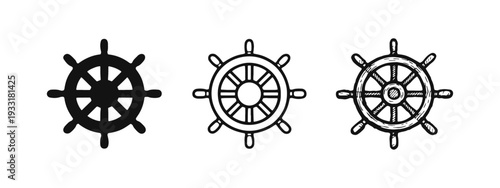 Nautical Ship Wheel (Helm) Icon Set - Solid, Outline, and Hand-Drawn Styles