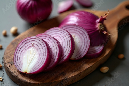 Wallpaper Mural Organic Raw Red Onion Slices Prepared for Salad on Traditional Wood Chopping Board Torontodigital.ca