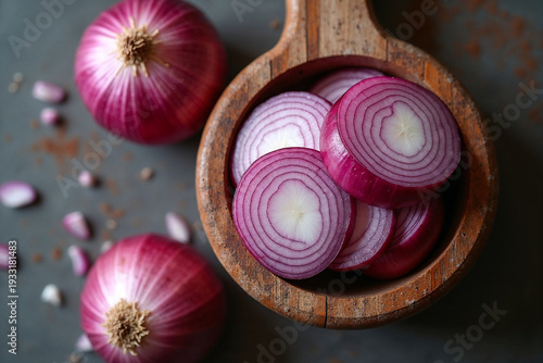 Wallpaper Mural Close-up of Purple Onion Slices and Whole Bulb on Dark Background with Peanuts Torontodigital.ca