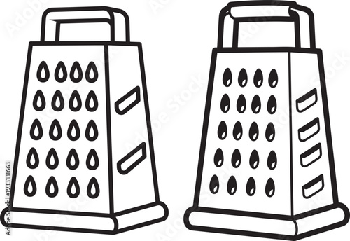 Two graters outline black and white food prepare object