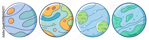 Colorful planet earth icons set with continents and oceans flat design vector illustration