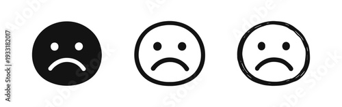 Sad Face Emoji Icon Set - Frowning Emoticon Symbols for Unhappiness and Negative Emotions