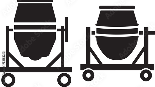 Two concrete mixers black and white industrial equipment