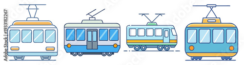 Modern urban tram set isolated on white background flat design vector illustration scalable graphic