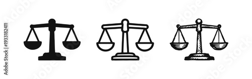 Justice Scales Icon Set - Balanced Symbol of Law, Equity, and Fairness in Different Styles