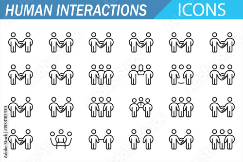 Teamwork and Partnership Line Icons – Modern Human Interaction Set