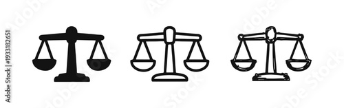 Justice Scales Icon Collection - Symbols of Balance, Legal System, and Ethical Judgment