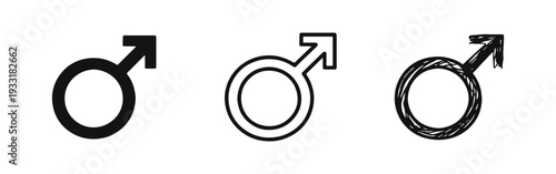 Male Gender Symbol Icon Set - Masculine Identity and Mars Sign in Various Styles